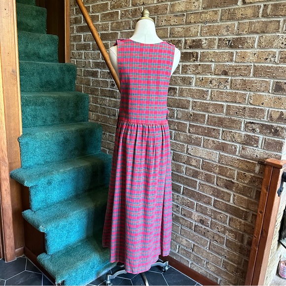 VTG 80s 90s Red & Green Plaid Christmas Holiday Pleated Midi Maxi Dress - Picture 4 of 10